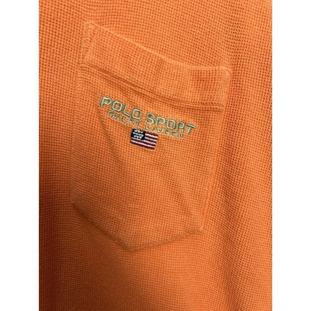 VTG Polo Sport Ralph Lauren Men’s Polo Shirt Waffle Knit Orange Spell Out XLarge